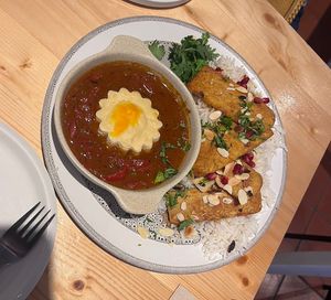 Tempeh and Vegan Egg with Shashuka Saucee  at Estudio Vegetariano in Lagos