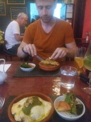 front one; lasagne with cheese, back one; vegan (topped with crushed walnuts) at Estudio Vegetariano in Lagos