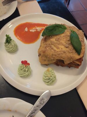 Lasagna, vegan version, with zucchini and aubergines at Estudio Vegetariano in Lagos