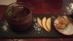 Amazing mousse au chocolat : strong taste of chocolate and perfect texture. My non vegan boyfriend loved it! at Estudio Vegetariano in Lagos