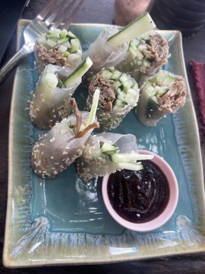 Vegan duck rolls!   at Coconut Monkey in Koh Tao