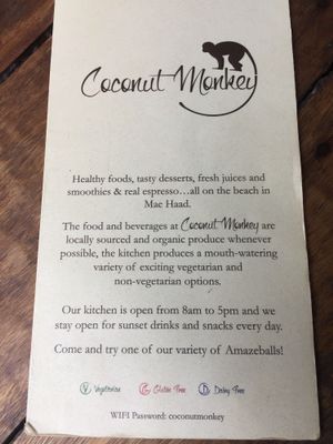 menu at Coconut Monkey in Koh Tao