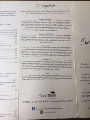 menu at Coconut Monkey in Koh Tao