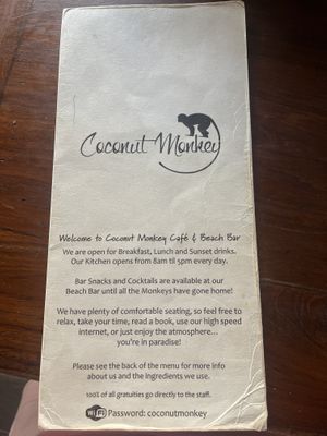 Menu  at Coconut Monkey in Koh Tao