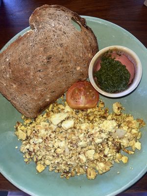 Vegan pesto ‘eggs’ and toast  at Coconut Monkey in Koh Tao