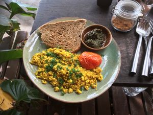 Vegan scrambled eggs  at Coconut Monkey in Koh Tao