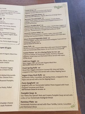 Vegan section of menu at Coconut Monkey in Koh Tao