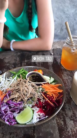 try the vegan Buddha bowl, the mushroom jerky is insane! also the power balls in the fridge are unreal!!! at Coconut Monkey in Koh Tao