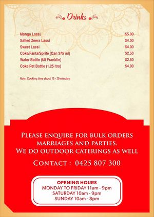 Menu at Baba Sweets in Thomastown