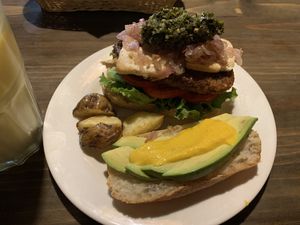 Burger at The Vegan Temple by Prasada in Cusco