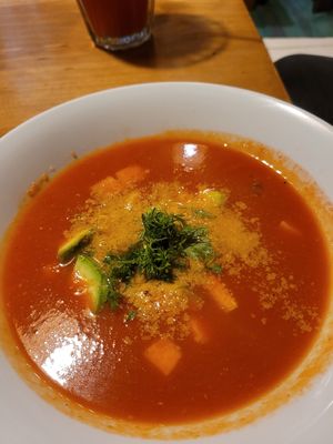 tomatoe soup at The Vegan Temple by Prasada in Cusco