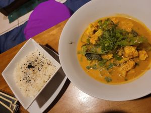 Pad Thai with rice at The Vegan Temple by Prasada in Cusco