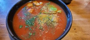 Aztec soup at The Vegan Temple by Prasada in Cusco