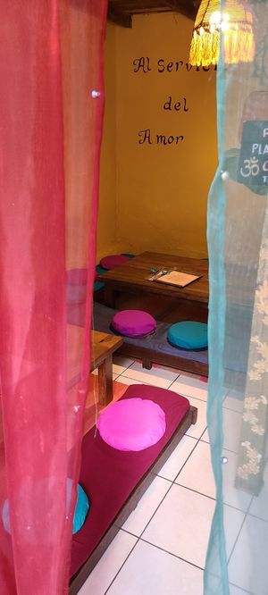Seating at The Vegan Temple by Prasada in Cusco
