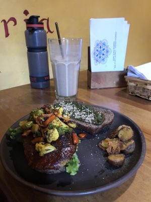 Shake and burger   at The Vegan Temple by Prasada in Cusco
