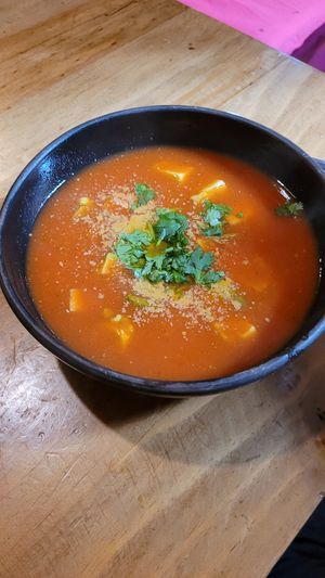 Astek soup at The Vegan Temple by Prasada in Cusco