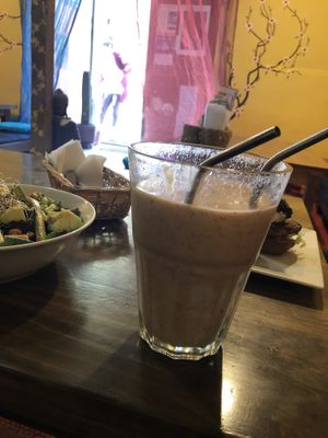 Enormous lassi at The Vegan Temple by Prasada in Cusco