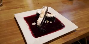 My friend's brownie (don't know weather vegan or lacto-ovo) at The Vegan Temple by Prasada in Cusco