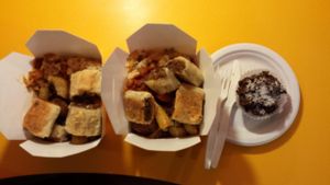 medium size boxes and a belgium chocolate covered rice crispies at Beatroot Cafe in London