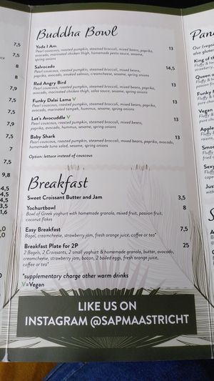 Menu breakfast at SAP Bagel & Juice Bar - Stationsstraat in Maastricht