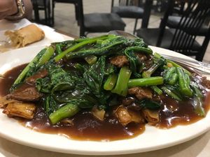 Beef Flat Noodle with Chinese Vegetable. Delicious rice noodles with gravy sauce. at Veggie Express in Frisco