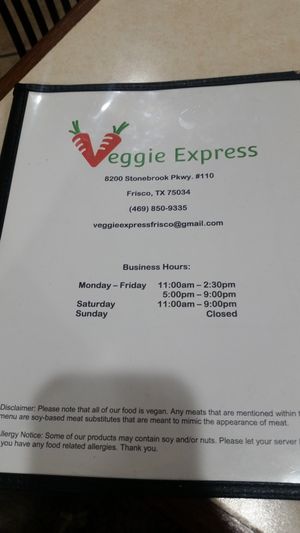 Veggie Express - Frisco, TX
Checked out this Vegan Restaurant for the first time on Sep 28, 2017 while passing through Dallas Area. This was one of the few Vegan options open at 7pm in east Dallas. Most of their menu is meat substitute, which I am NO fan of.



I tried a Broccoli dish, and it was VERY good, filling and flavorful

I'd like some to-go sauce options !!

I would go back even though most of the menu is fake meat and doesn't appeal to me, the stuff I would try will be good I bet

100% Vegan !!! Super cool

Check out more pictures here
http://whatdoyoueatthen.com/veggie-express-frisco-tx/

Another #TexasVegetarianRestaurant this one in Frisco, TX

Their specialty is faux-meat and classic chinese restaurant menu items

I dont like textured protein in thd placenof meat in dishes, so i. Just had a traditionaly meat-free broccoli dish
Big portion, pretty good, id go back, but id order something else, this was more sweet than i prefer
#TexasVeganRestaurant at Veggie Express in Frisco