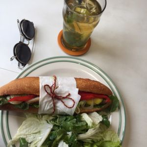 Vegan Baguette & Green Tea at Novelty Cafe in Luang Prabang