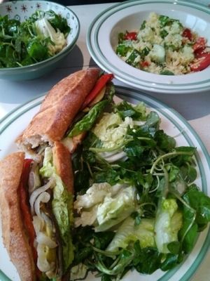 vegan baguette and cous cous salad at Novelty Cafe in Luang Prabang