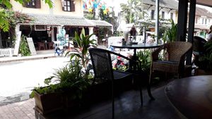 Outside seating at Novelty Cafe in Luang Prabang