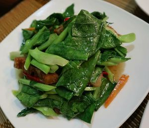 Crispy pork with sauteed kale and veggies. My personal favorite at Sai Than Boon in Phuket
