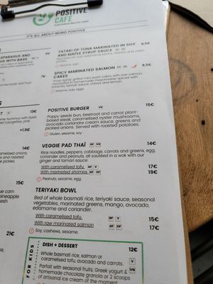 Part of the menu at Positive Deli - Rue de Satory in Versailles