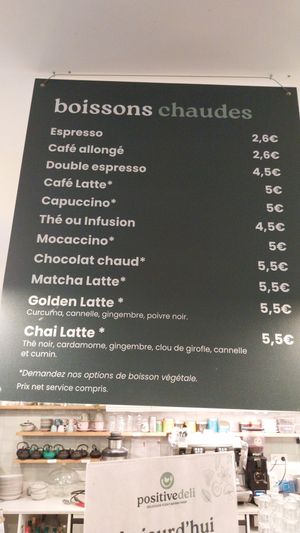 Hot drinks with vegan options at Positive Deli - Rue de Satory in Versailles
