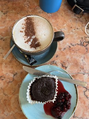 cappuccino and vegan chocolate cake  at Saudade in Sintra