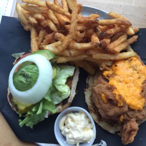 crispy chicken burger:) at Bar Vegandale in Toronto