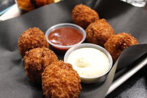 Fried mac n' cheese balls at Bar Vegandale in Toronto