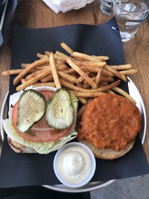 Mmmmm Buffalo Ckin Burger 🌱 at Bar Vegandale in Toronto