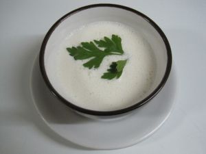 Ajoblanco (almonds, garlic, oil and vinegar) with grapes. at Bar Ajoblanco in Sevilla