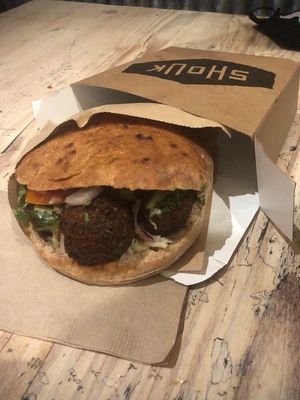 Falafel on pita at Shouk in Washington
