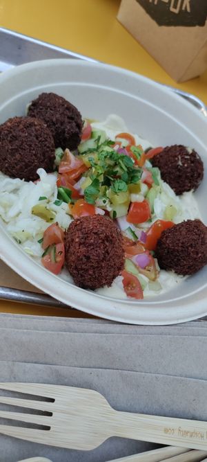 Falafel on hummus at Shouk in Washington