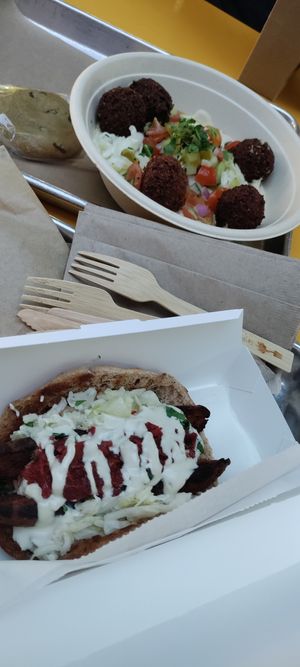 Sausage and falafel bowl at Shouk in Washington