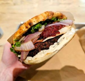 Shouk burger, with amazing soft bread at Shouk in Washington