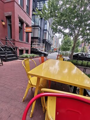 Outdoor seating at Shouk in Washington
