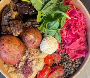 2 Way Eggplant with no quinoa at Shouk in Washington