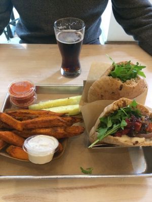 Burger, Pita, Chips and Beer at Shouk in Washington