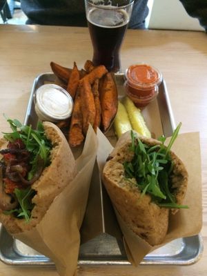Burger, Pita, Chips and Beer at Shouk in Washington