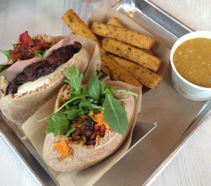 Pita sandwiches, chickpea fries, lentil soup at Shouk in Washington