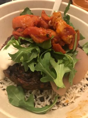 Shouk burger lentil and rice bowl at Shouk in Washington