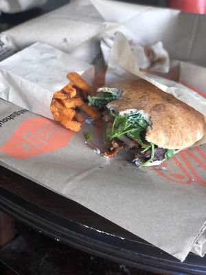 Shouk burger and sweet potato fries 🔥🔥 at Shouk in Washington