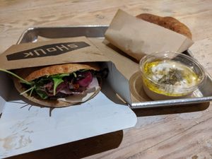 Shouk burger and Labneh at Shouk in Washington