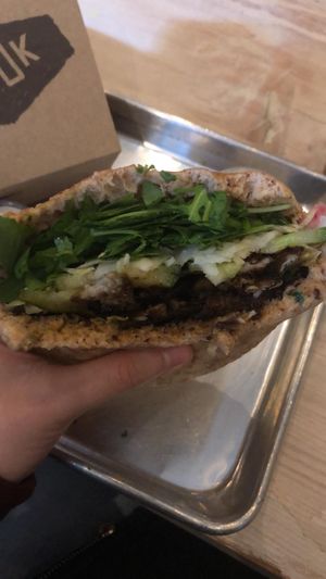 Mushroom schwarma on pita bread  at Shouk in Washington